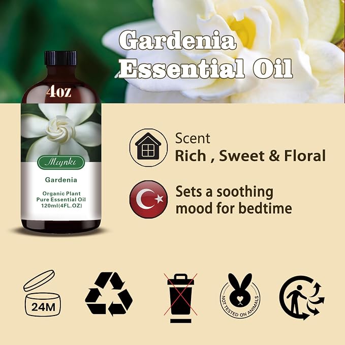 Gardenia Essential Oil, Gardenia Oil for Diffuser, Humidifier, DIY Candle, Soap, Romantic Scent, Massage, Gift Ready,Gardenia Fragrance Oil - MLYNKL Essential Oils (4.33 fl oz / 130ml)