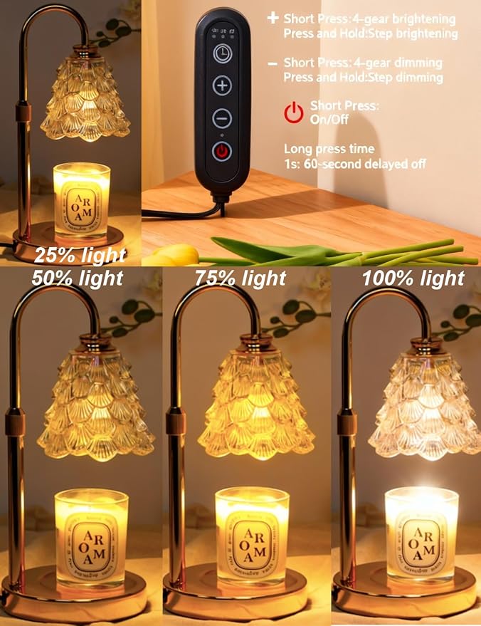 Candle Warmer Lamp, Flower Glass Candle Lamp with Timer, Birthday Gifts for Mom Women, Dimmable Height Adjustable Home Gifts, Home Decor for Home Bedroom Office Fragrance (White Flower)