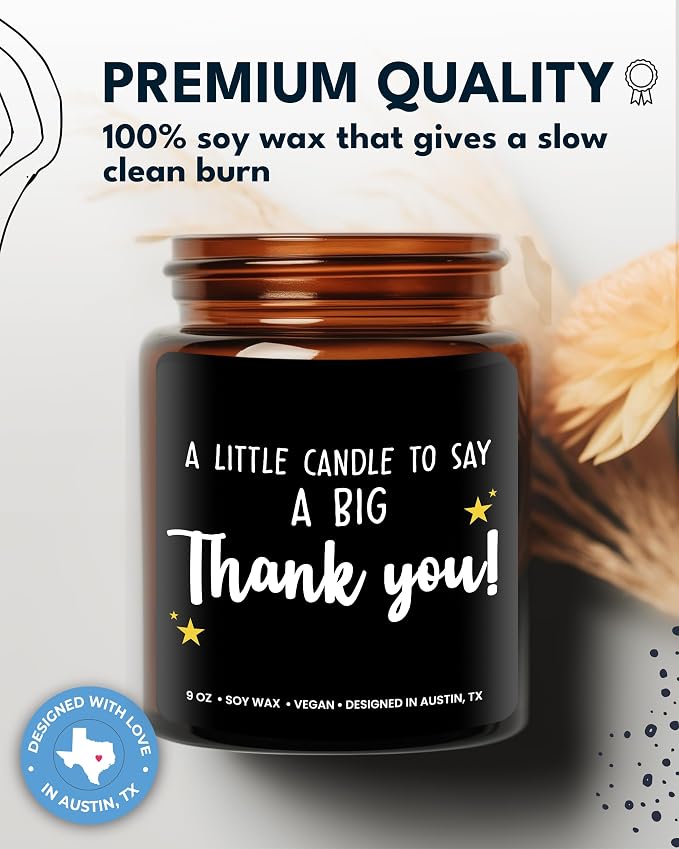 Thank You Candle, Gratitude Gifts for Women & Men, Unique Appreciation Gifts for Her, Thoughtful Presents for Coworkers and Friends, Best for Thanksgiving, Christmas, Special Occasions, Gift Ready