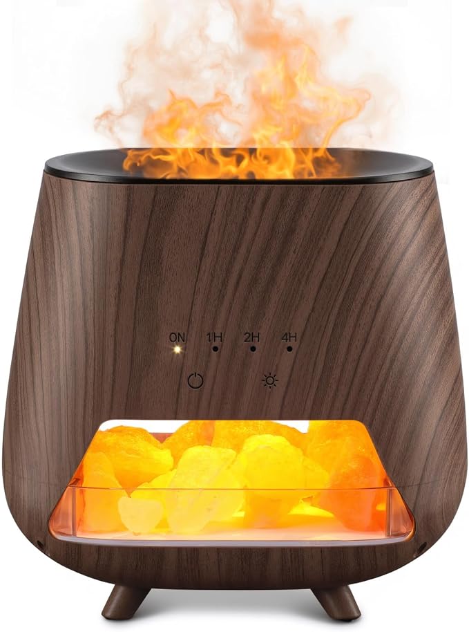 JJNJJN Essential Oil Diffuser for Home: 200ml Aromatherapy Diffuser with Himalayan Pink Salt Rock, Cool Mist Humidifier with Auto Off Function and 9 Colors LED Night Light for Bedroom, Black