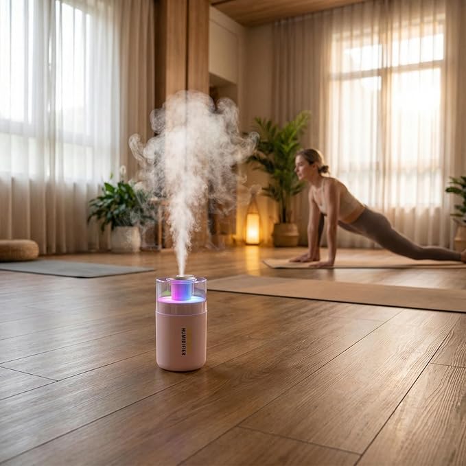 Mini 2-in-1 Humidifier & Aroma Diffuser, 7-Color LED Light, USB Portable, 4/8H Timer, Auto Shut-Off, Ideal Personal Gift/Family/Friends/Loved Ones (pink, 2.8 * 3.2 * 4.7)