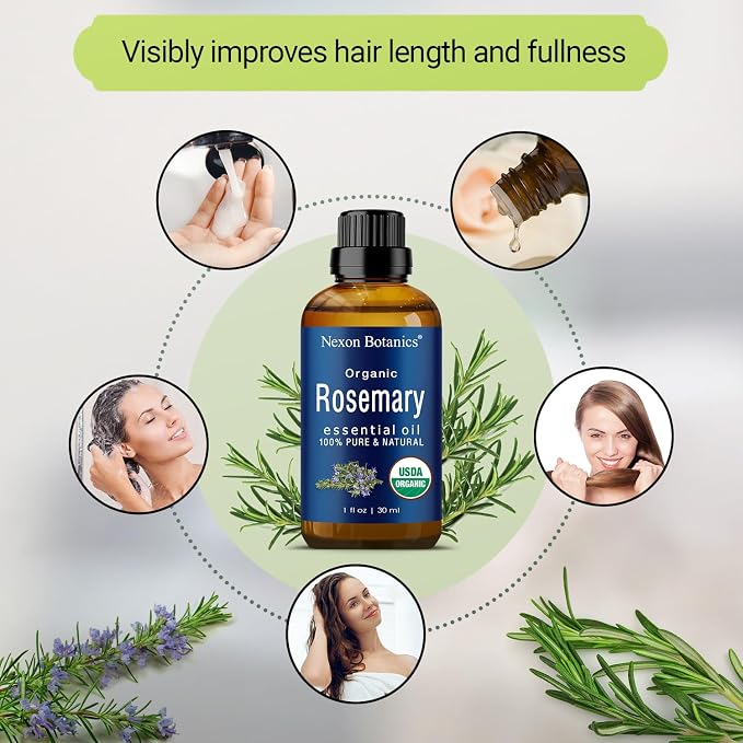 Organic Rosemary Essential Oil 30 ml - Pure, Natural Oil for Aromatherapy, Diffusers, DIY, Candle and Soap Making Scent - Nexon Botanics