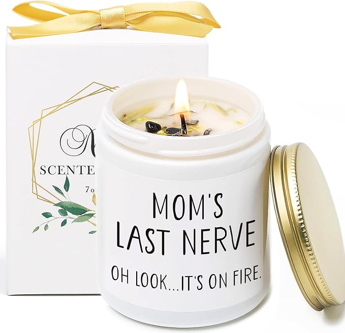 Moms Last Nerve Candle, Funny Mothers Day Gift for Mom, Oh Look It's on Fire, Vanilla Lavender Scented Candles from Daughter Son