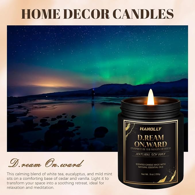 D.Ream On.Ward Hotel Candle, 9 oz Scented Candles for Home Soy Candle Wax, Inspired by The Westin Hotels, Luxury Long Lasting Aromatherapy Jar Candle Gifts for Men Women
