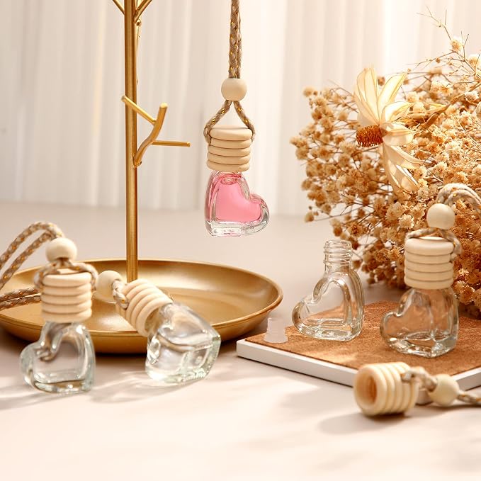 50 Pcs 6ml Hanging Car Diffuser Bottle Empty Glass Perfume Air Freshener Heart Love Vials Diffuser Pendant Wedding Essential Oil Fragrance Aromatherapy Ornament (Clear)