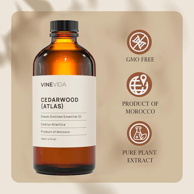 VINEVIDA Cedarwood Essential Oil 4 oz - Undiluted Cedarwood Candle Oil Scent - DIY Candle Scents for Candlemaking - Bulk Essential Oil for Soap Making