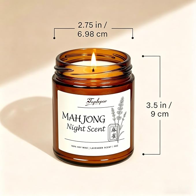 Mahjong Night Scent Candle - Unique Game Night Gift Idea, Soy Wax Aromatherapy Candle for Mahjong Night, Friends Game Party, Mahjong Lovers Gifts for Women Men | Lavender Scents, 9oz