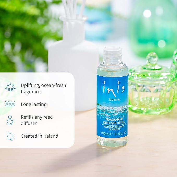 Inis the Energy of the Sea - Reed Diffuser Oil Refill, Replacement Diffuser Oil for Existing Inis Diffusers, Long Lasting Clean Ocean Fresh Aquatic Home Fragrance, 3.3 fl oz