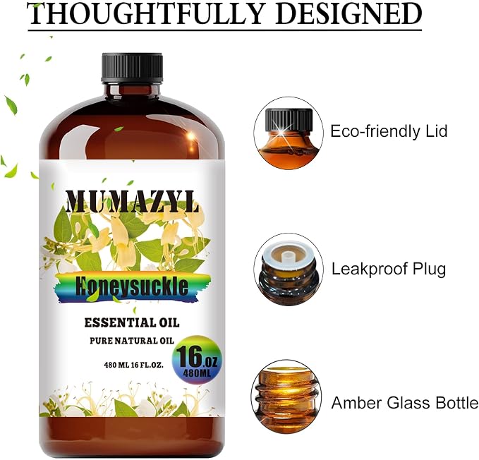 Honeysuckle Essential Oil, Honeysuckle Oil 16 Fl Oz 480ML for Diffuser Humidifier Yoga Cleaning DIY Candle Soap Making MUMAZYL Essential Oils