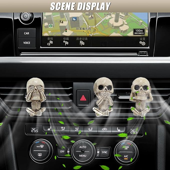 Halloween Skull Car Air Fresheners Vent Clips, Cute Skeleton Car Dashboard Air Vent Trim Clip Accessories, Cool Auto Aroma Diffuser Interior Decoration for Christmas Funny Present (3PCS)