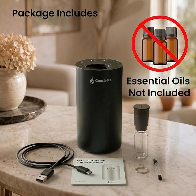 GentleJet LiteMist Waterless Rechargeable Aroma Diffuser for Bedroom, Office & Car, Cold-Air Essential Oil Mist, Aluminum Body, 20ml