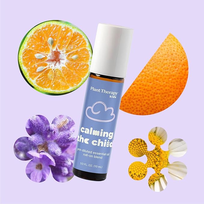 Plant Therapy Kids Calming The Child Essential Oil Blend 10 mL (1/3 oz) Relaxation and Soothing Blend, Tangerine, Lavender, & Roman Chamomile Essential Oils, Pure, KidSafe Pre-Diluted Roll-On