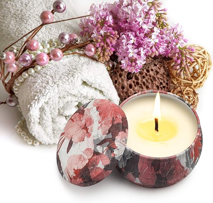 Scented Candles Gift Set, Aromatherapy Candles for Home Scented, 4.4 Oz Pack of 4 Tin Long Lasting Soy Candle, Birthday Gifts for Women Mom Bath Spa Meditation Bathroom Gift