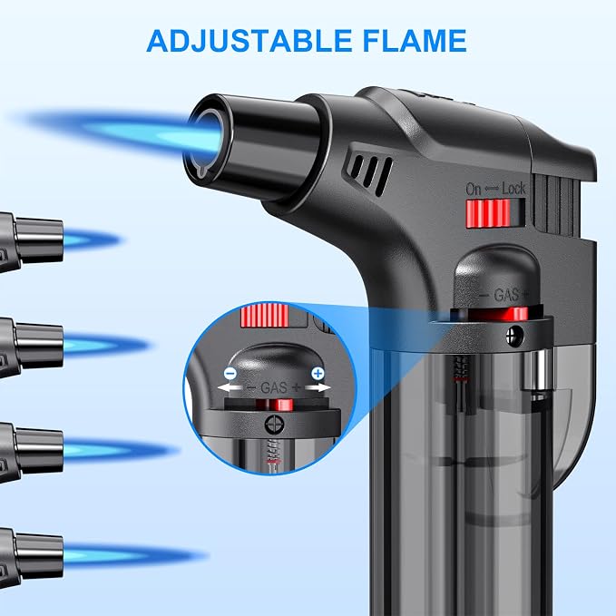 Torch Lighters, 4 Pack, Butane Refillable Jet Flame Torch Lighter, Windproof, Safe, Multi Utility Lighter for Candles, Fireplaces, Campfires, Grill (Without Butane)