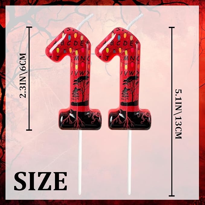 Red Number 11 Birthday Candle for Cake – Dark Horror Style with Alphabet Print & Shadow Design – Unique Cake Topper for Birthday, Anniversary, Themed Party Decoration