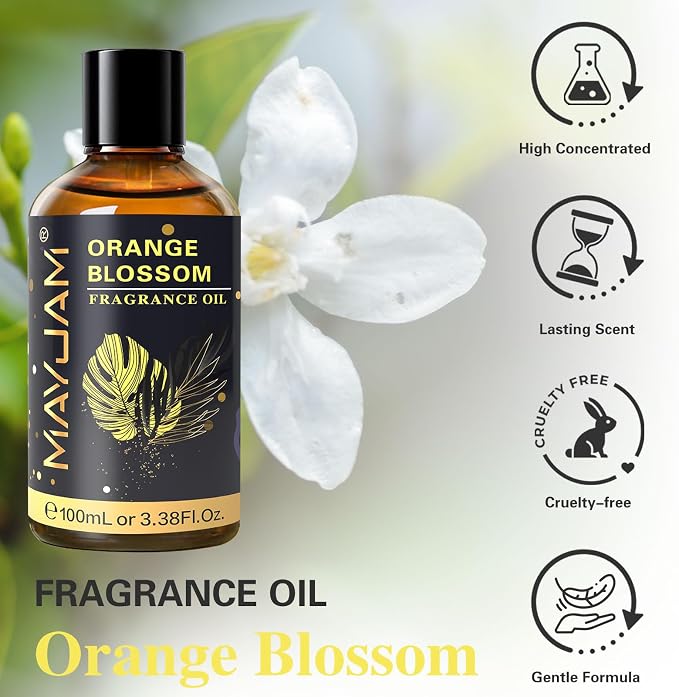 MAYJAM 100ML/3.38FL.OZ Orange Blossom Fragrance Oils with Glass Dropper, Essential Oils for Diffusers, Long Lasting Scented Oils for Soap Candle Making