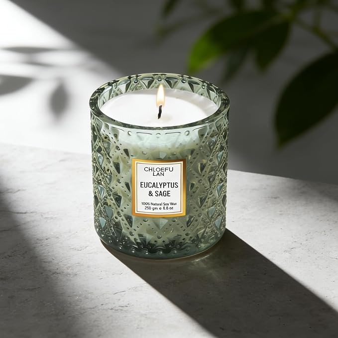Eucalyptus & Sage Scented Candles Luxury Candle with up to 55 Hour Long Lasting, Highly Scented, 100% Soy Wax, 8.1oz, Beautiful Candles, Ideal for Home Decor and Gifts