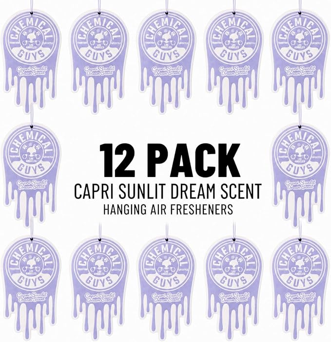 Chemical Guys Hanging Car Air Freshener 12-Pack, Capri Sunlit Dream Coastal Citrus & Soft Floral Fragrance, Rearview Mirror Paper Fresheners for Cars, Trucks, SUVs, RVs & Boats