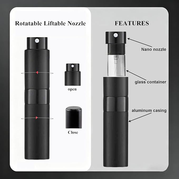 8ML Refillable Travel Perfume Atomizer, Leak Proof Empty Cologne Spray Bottle, Portable Sprayer Travel Essentials for Men Women, 5-Pack