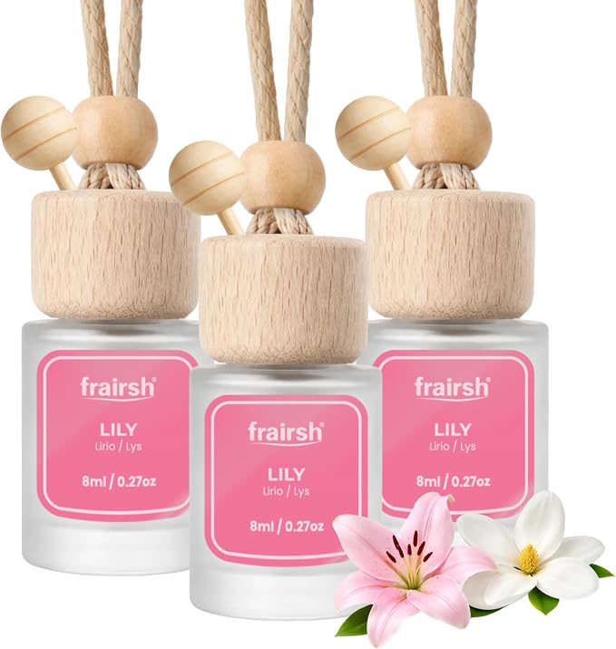 Hanging Car Air Freshener 3 Count, 8 ml Each, Lily Scent, Natural Odor Eliminator Essential Oil Diffuser, Gentle Soft Elegant Non-Overpowering Fragrance