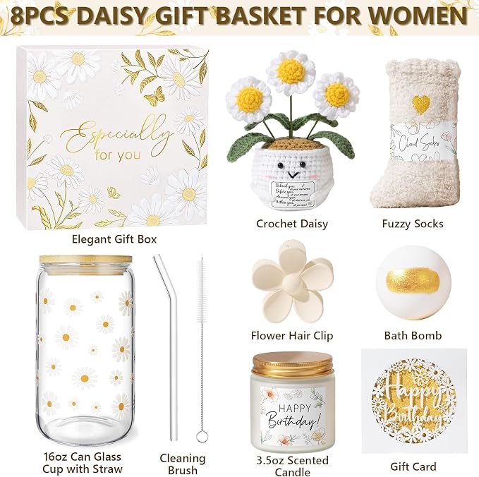 Birthday Gifts for Women Friendship, Womens Gifts for Birthdays Unique Happy Birthday Gift Basket for Best Friends Mom Sister Teen Girls Her Wife Girlfriend Coworker, Self Care Package Spa Gift Set
