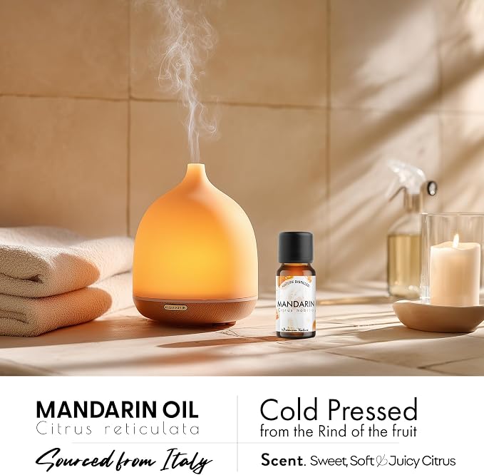 Organic Mandarin Green Essential Oil | 100% Pure & Natural Citrus reticulata Peel Oil with Soft Sweet Citrus Aroma | for Diffuser, Candle Making & DIY Aromatherapy Blends, 0.34 fl oz