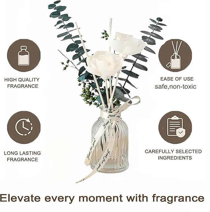 Reed Diffuser of Home Fragrance,Bathroom Diffuser with Sticks, 3.38OZ Essential Oil White Gardeniaer Scented, for Home, Office Aroma