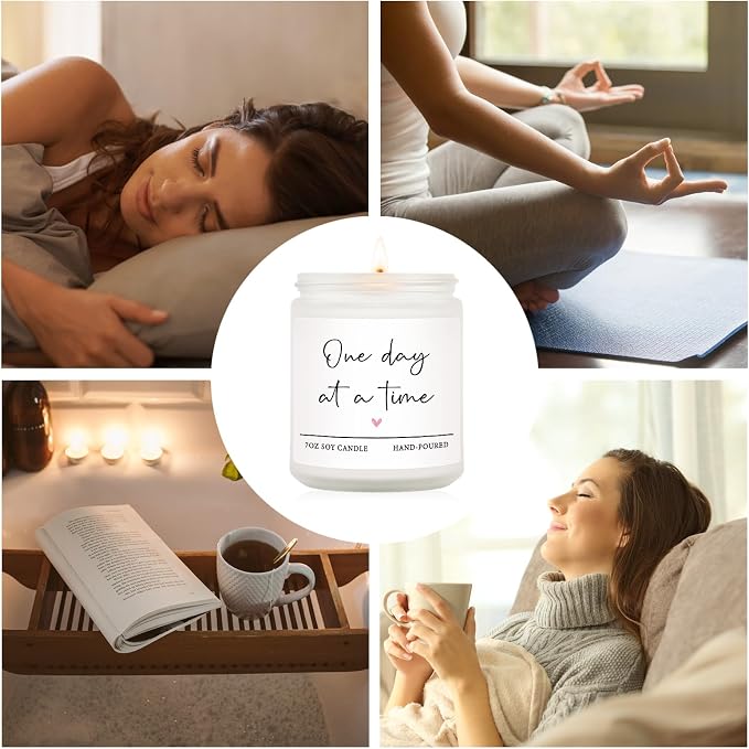Shqiueos Get Well Gifts for Women Men, Thinking of You Gift-One Day at A Time Lavender Scented Candle 7oz, Inspirational Breast Cancer Care Present, Encouragement Sympathy Bereavement Christmas Gift