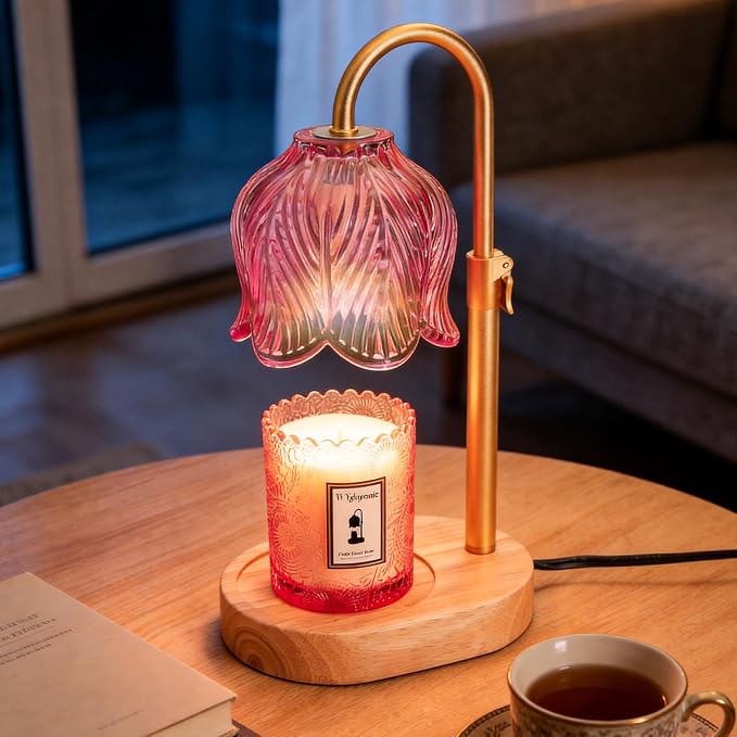Candle Warmer Lamp with Adjustable Height - Flameless 4-Level Dimmable Wax Warmer, Timer Function & Stylish Design in Multiple Colors (Pink07)