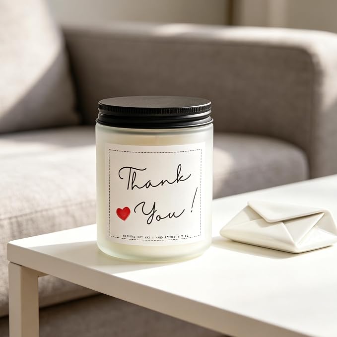 Thank You Scented Candle, Thank You Gifts, Appreciation Gifts for Moms, Dads, Friends, Sisters, Coworkers, Nurses, Principal, Teacher, Boss, Coworkers, Lavender & Eucalyptus, 100% Soy Wax, 7OZ