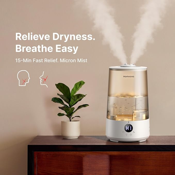 Homvana 3.6L Top-Fill Cool Mist Humidifier for Bedroom, Large Room & Plants, Easy-to-Clean 2-in-1 Baby Humidifier & Diffuser for Congestion Relief, 23dB Ultra-Quiet, Lasts Up to 4 Nights (Black)