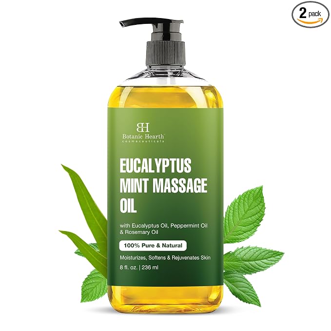 Botanic Hearth Eucalyptus Massage Oil 8 Fl Oz | Refreshing, Relaxing Massage Oils for Muscle Relaxing & Joint Comfort | Made with Natural Oils | for All Skin Types, for Men & Women