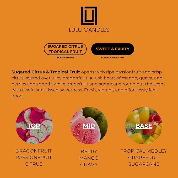 Lulu Candles | Sugared Citrus & Tropical Fruit Scented Candle | Bright Citrus & Sweet Tropical Fragrance | Luxury Soy Jar Candle | Highly Scented, Long Lasting Burn | Home Fragrance Decor (9 Oz.)