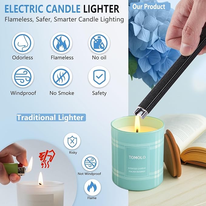 TOMOLO 2PCS Candle Lighter, Electric Lighter with Safety Switch Windproof Flameless Rechargeable Lighters for Candle, Kitchen, Grill, Camping, Gift (Silver, Black)