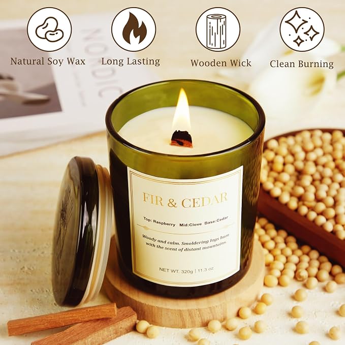 2 Pack Wood Wick Scented Candle Gift Set –Balsam Fir & Cedarwood Natural Soy Wax Candles with Individual Gift Boxes,Long Lasting 22.6 oz Aromatherapy Candles for Home Decor,Holiday Gifts