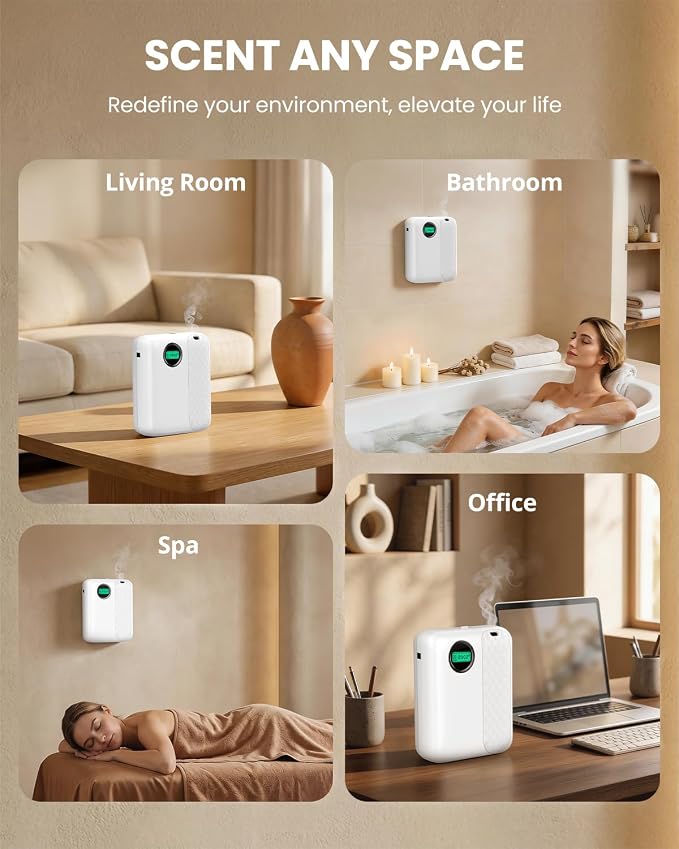 RoyAroma Waterless Essential Oil Diffuser for Home & Office, Smart Bluetooth App Control Scent Machine, 3000 Sq Ft Coverage, 400mL Cold Air Aromatherapy for Large Rooms - Pearl White