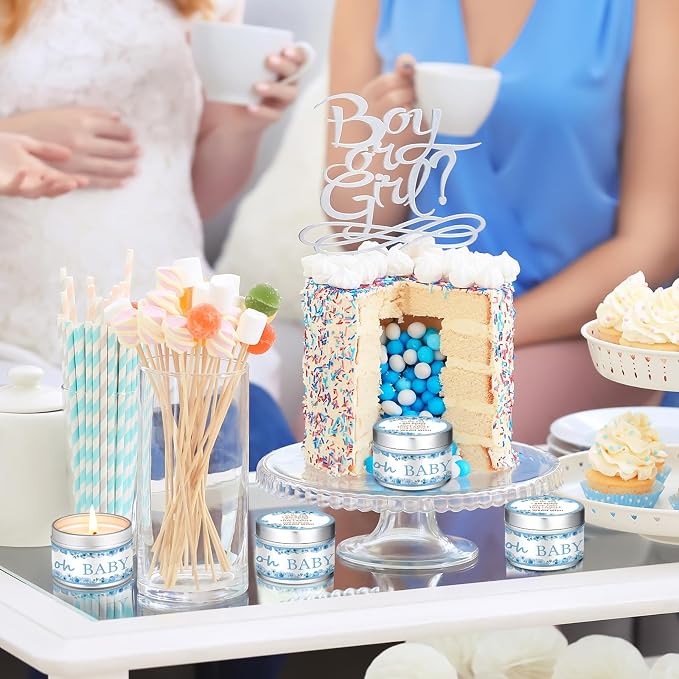 MTLEE 24 Pcs Flowers Baby Shower Party Favors Candles Lavender Scented Baby Shower Favors for Guests Rustic Tealights Candles Gender Reveal Return Gifts (1.2 oz, Blue)