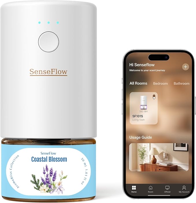 SF101S Pro Smart Plug in Air Freshener for Home, Waterless Essential Oil Diffuser, Aromatherapy Home Diffuser, 120-Day Natural Aroma Mist – Free 30ml Coastal Blossom (Baby Blue)