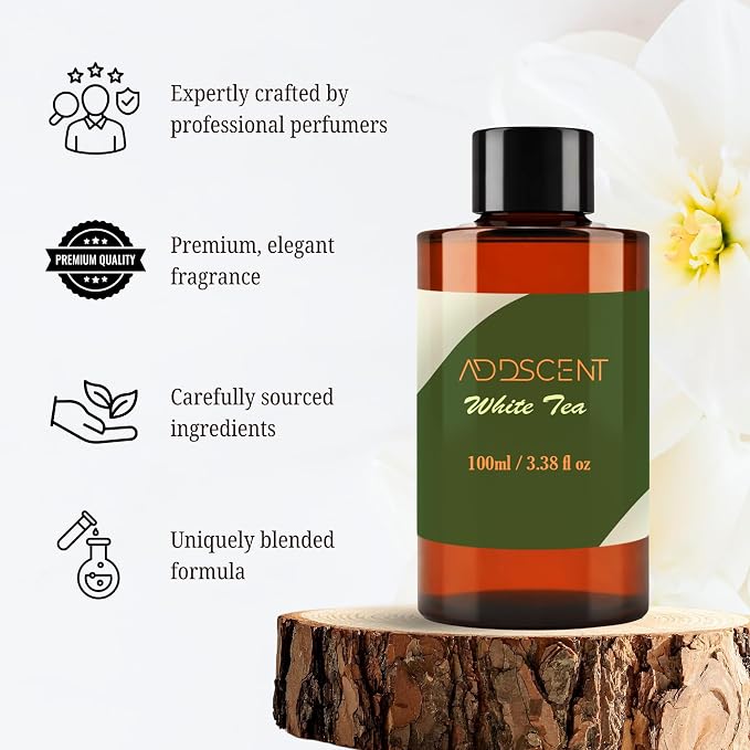 White Tea Fragrance Oil 100ml for Diffuser, Fresh Floral and Citrus Aroma for Bedroom Living Office Spa, Calm, Clean and Refreshing Scent with Balanced Layered Notes