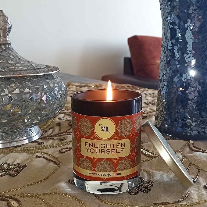 Handmade Glass Ottoman Organic Bath Soap Scent Glass Candle 14oz 100 Hour Long-Burning, Highly Scented, Natural Beeswax & Essential Oils Candle for Home, Stress Relief & Aromatherapy (Red)