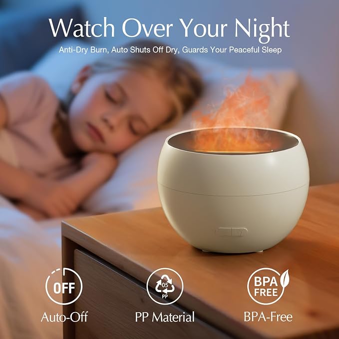 SALKING Essential Oil Diffuser, Fireplace Fire Flame Aromatherapy Diffuser, 150ml Ultrasonic Cool Mist Humidifier, Scent Aroma Diffuser with Auto-Off Function for Home, Room (White)
