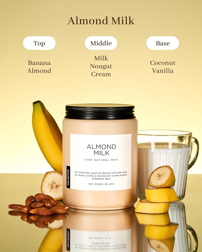 M&SENSE Almond Milk Scented Candles for Home, 19.4oz 110 Hours Long Lasting Non Toxic Natural Organic Soy Wax Relaxing Scented Candle Holiday Gift for Mom Women
