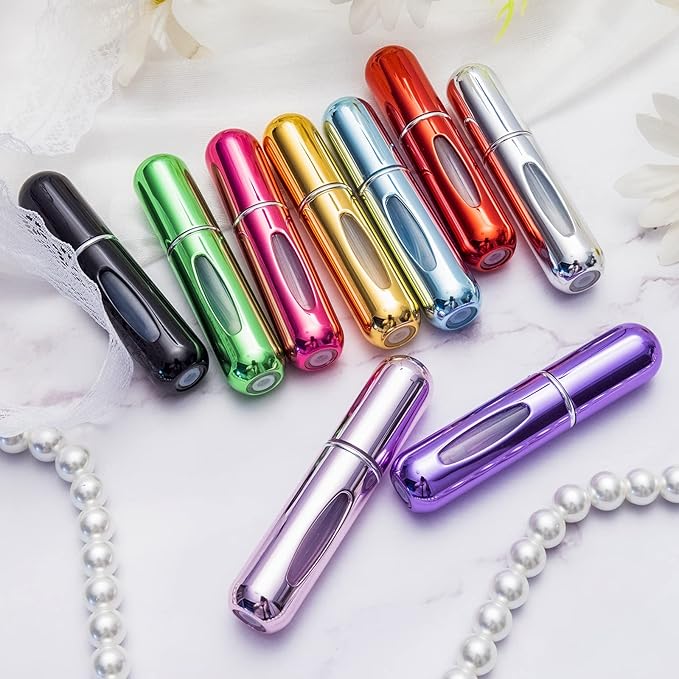 Portable Mini Perfume Atomizer Bottle, Refillable Spray, Scent Pump Case, Travel Atomizer (5ml, 5 Pack) (Pink, Gold, Black, Silver, Blue)