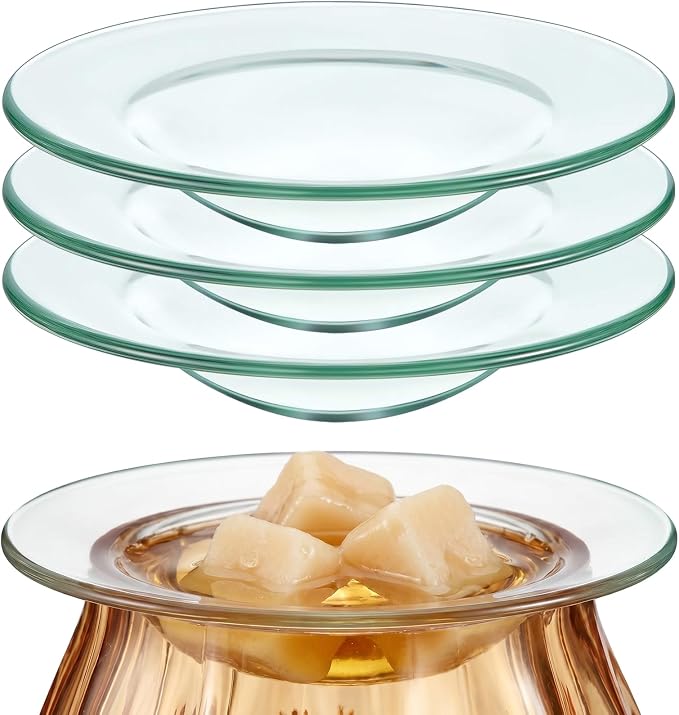 Patelai 3 Pcs 4.5 Inches Replacement Oil Warmer Dish Round Glass Dish Wax Melt Candle Warmer Bowl Plate Lid Tray for Aroma Lamp Electric Lamps Oil and Tart