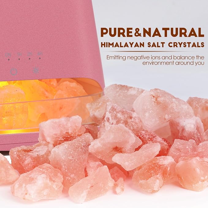 SALKING 2-in-1 Himalayan Salt Lamp & Ultrasonic Essential Oil Diffuser, Aromatherapy Diffuser Cool Mist Humidifier, Salt Therapy Lamp, 100% Pure Himalayan Salt, Ambient Glow, 150ml (Hot Pink)