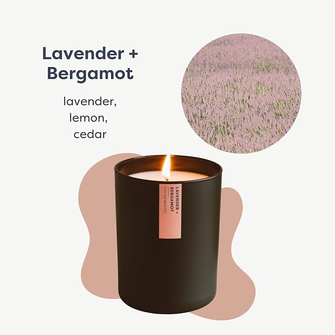 Calyan Wax Co. Lavender & Bergamot Scented Candle - 75 Hour Burn - Luxury Clean Soy Wax Candles - Long Lasting Black Tumbler Jar Candle for Home - 10.2oz