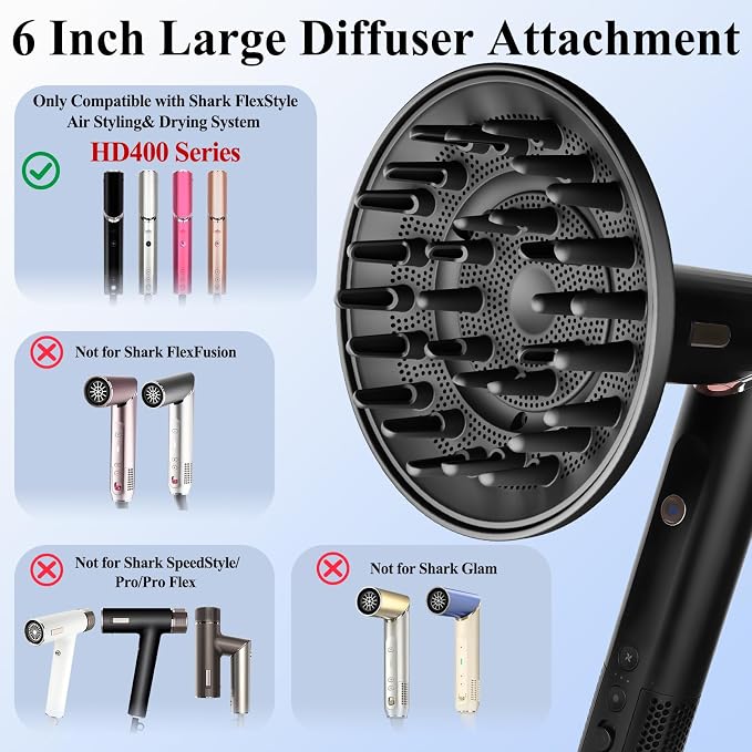 Large Diffuser Attachment Compatible with Shark FlexStyle, Upgraded Bigger Diffuser Nozzle for Dryer Faster and Define Wavy, Curly, Coily Hair, Black