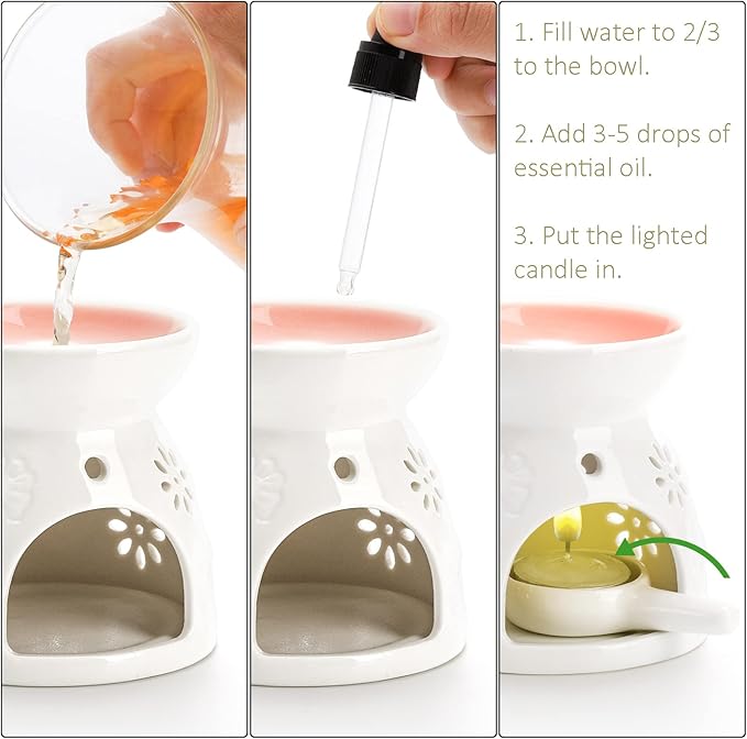 Yesland 3 Pack Ceramic Essential Oil Burner, Wax Melt Burners with Spoon Colored Tealight Candle Holder, Aromatherapy Aroma Burner for Home, Bedroom Decor, Christmas, Birthday, Wedding Gift
