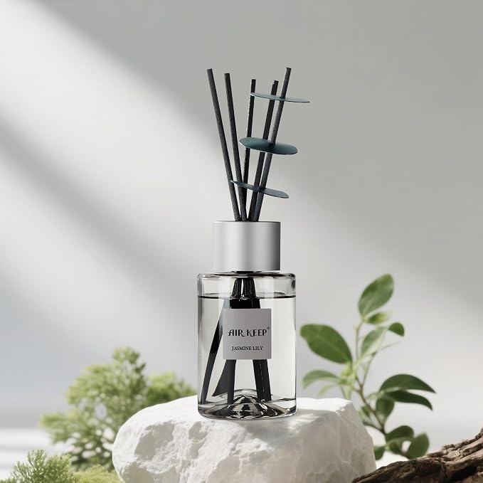 Airkeep Reed Diffuser/Grey Reed Diffuser Set/6.7 oz(200ml)/Jasmine Lily Oil Diffuser & Reed Diffuser Sticks/Home Decor & Office Decor, Fragrance and Gifts