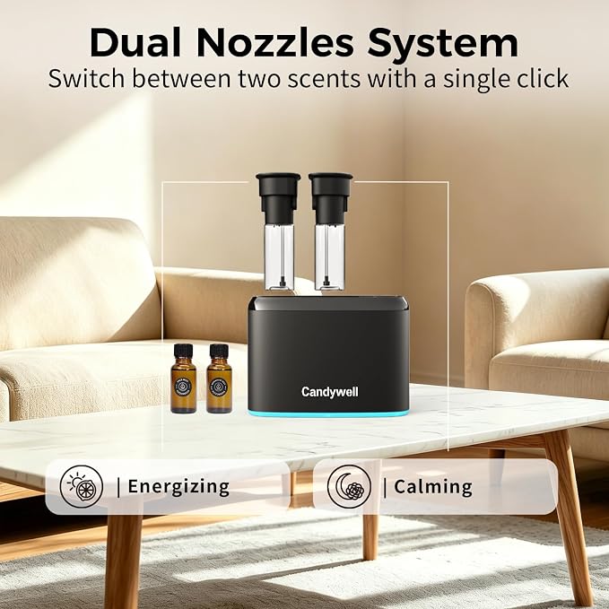 Smart Essential Oil Diffuser with Dual Nozzle & App Control, Waterless Diffuser for 1500 Sq Ft, with 4 Timer & 4 Mist Levels, Hotel Scent Diffuser for Home & Office